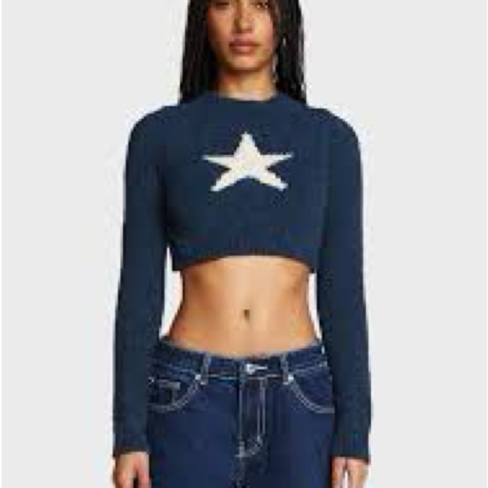 EDIKTED STARRY SUPER SOFT CROPPED SWEATER - BLUE S